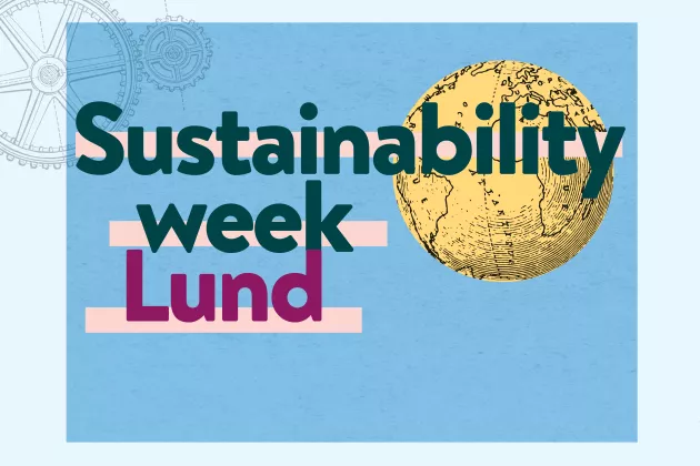Text about the sustainability week on a blue background. Illustration.